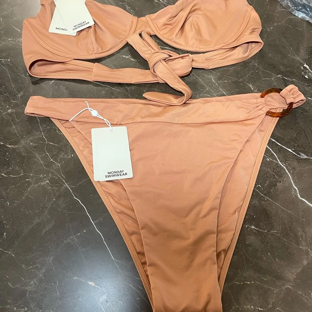 Monday Swimwear Peach-Tan Tie Bikini Set